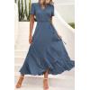 imagePRETTYGARDEN Womens Boho Floral Maxi Dress Summer Short Sleeve Wrap V Neck Long Flowy Beach Vacation Wedding Guest DressesZblue