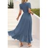 imagePRETTYGARDEN Womens Boho Floral Maxi Dress Summer Short Sleeve Wrap V Neck Long Flowy Beach Vacation Wedding Guest DressesZblue