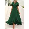 imagePRETTYGARDEN Womens Boho Floral Maxi Dress Summer Short Sleeve Wrap V Neck Long Flowy Beach Vacation Wedding Guest DressesZdark Green