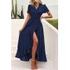 imagePRETTYGARDEN Womens Boho Floral Maxi Dress Summer Short Sleeve Wrap V Neck Long Flowy Beach Vacation Wedding Guest DressesZnavy