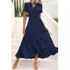 imagePRETTYGARDEN Womens Boho Floral Maxi Dress Summer Short Sleeve Wrap V Neck Long Flowy Beach Vacation Wedding Guest DressesZnavy