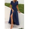 imagePRETTYGARDEN Womens Boho Floral Maxi Dress Summer Short Sleeve Wrap V Neck Long Flowy Beach Vacation Wedding Guest DressesZnavy