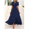 imagePRETTYGARDEN Womens Boho Floral Maxi Dress Summer Short Sleeve Wrap V Neck Long Flowy Beach Vacation Wedding Guest DressesZnavy