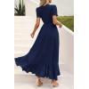 imagePRETTYGARDEN Womens Boho Floral Maxi Dress Summer Short Sleeve Wrap V Neck Long Flowy Beach Vacation Wedding Guest DressesZnavy