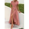 imagePRETTYGARDEN Womens Boho Floral Maxi Dress Summer Short Sleeve Wrap V Neck Long Flowy Beach Vacation Wedding Guest DressesZpink