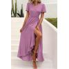 imagePRETTYGARDEN Womens Boho Floral Maxi Dress Summer Short Sleeve Wrap V Neck Long Flowy Beach Vacation Wedding Guest DressesZpurple