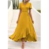 imagePRETTYGARDEN Womens Boho Floral Maxi Dress Summer Short Sleeve Wrap V Neck Long Flowy Beach Vacation Wedding Guest DressesZturmeric
