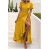 imagePRETTYGARDEN Womens Boho Floral Maxi Dress Summer Short Sleeve Wrap V Neck Long Flowy Beach Vacation Wedding Guest DressesZturmeric