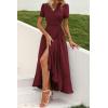 imagePRETTYGARDEN Womens Boho Floral Maxi Dress Summer Short Sleeve Wrap V Neck Long Flowy Beach Vacation Wedding Guest DressesZwine Red
