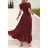 imagePRETTYGARDEN Womens Boho Floral Maxi Dress Summer Short Sleeve Wrap V Neck Long Flowy Beach Vacation Wedding Guest DressesZwine Red