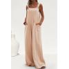 imagePRETTYGARDEN Womens Casual One Piece Romper Fashion Sleeveless Wide Leg Pants Rompers Beige ApricotMedium