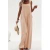imagePRETTYGARDEN Womens Casual One Piece Romper Fashion Sleeveless Wide Leg Pants Rompers Beige ApricotMedium