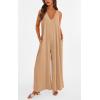 imagePRETTYGARDEN Womens Casual Summer Overall Jumpsuits Sleeveless Tank V Neck Wide Leg Loose One Piece Romper Beige YellowLarge
