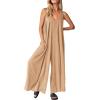 imagePRETTYGARDEN Womens Casual Summer Overall Jumpsuits Sleeveless Tank V Neck Wide Leg Loose One Piece Romper Beige YellowLarge