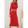 imagePRETTYGARDEN Womens Fall 2 Piece Outfits Track Suits Long Sleeve Crop Tops Bodycon Midi Skirt Slit Dress Matching Sets