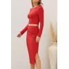 imagePRETTYGARDEN Womens Fall 2 Piece Outfits Track Suits Long Sleeve Crop Tops Bodycon Midi Skirt Slit Dress Matching Sets