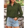 imagePRETTYGARDEN Womens Fall Button Down Shirts Dressy Casual Spring Long Puff Sleeve Eyelet Loose Fit Collared Blouse TopArmy Green