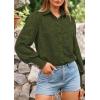 imagePRETTYGARDEN Womens Fall Button Down Shirts Dressy Casual Spring Long Puff Sleeve Eyelet Loose Fit Collared Blouse TopArmy Green