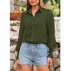 imagePRETTYGARDEN Womens Fall Button Down Shirts Dressy Casual Spring Long Puff Sleeve Eyelet Loose Fit Collared Blouse TopArmy Green