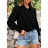imagePRETTYGARDEN Womens Fall Button Down Shirts Dressy Casual Spring Long Puff Sleeve Eyelet Loose Fit Collared Blouse TopBlack