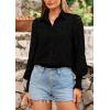 imagePRETTYGARDEN Womens Fall Button Down Shirts Dressy Casual Spring Long Puff Sleeve Eyelet Loose Fit Collared Blouse TopBlack