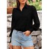 imagePRETTYGARDEN Womens Fall Button Down Shirts Dressy Casual Spring Long Puff Sleeve Eyelet Loose Fit Collared Blouse TopBlack