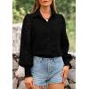 imagePRETTYGARDEN Womens Fall Button Down Shirts Dressy Casual Spring Long Puff Sleeve Eyelet Loose Fit Collared Blouse TopBlack
