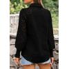 imagePRETTYGARDEN Womens Fall Button Down Shirts Dressy Casual Spring Long Puff Sleeve Eyelet Loose Fit Collared Blouse TopBlack