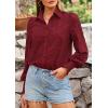 imagePRETTYGARDEN Womens Fall Button Down Shirts Dressy Casual Spring Long Puff Sleeve Eyelet Loose Fit Collared Blouse TopWine Red