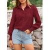 imagePRETTYGARDEN Womens Fall Button Down Shirts Dressy Casual Spring Long Puff Sleeve Eyelet Loose Fit Collared Blouse TopWine Red
