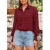imagePRETTYGARDEN Womens Fall Button Down Shirts Dressy Casual Spring Long Puff Sleeve Eyelet Loose Fit Collared Blouse TopWine Red