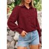 imagePRETTYGARDEN Womens Fall Button Down Shirts Dressy Casual Spring Long Puff Sleeve Eyelet Loose Fit Collared Blouse TopWine Red