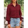 imagePRETTYGARDEN Womens Fall Button Down Shirts Dressy Casual Spring Long Puff Sleeve Eyelet Loose Fit Collared Blouse TopWine Red