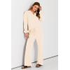 imagePRETTYGARDEN Womens Fall Clothes Two Piece Outfit Set Long Sleeve Lapel V Neck Tops Blouses Wide Leg Pants Ribbed Tracksuit