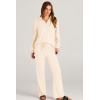 imagePRETTYGARDEN Womens Fall Clothes Two Piece Outfit Set Long Sleeve Lapel V Neck Tops Blouses Wide Leg Pants Ribbed Tracksuit