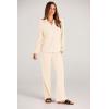 imagePRETTYGARDEN Womens Fall Clothes Two Piece Outfit Set Long Sleeve Lapel V Neck Tops Blouses Wide Leg Pants Ribbed Tracksuit
