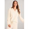 imagePRETTYGARDEN Womens Fall Clothes Two Piece Outfit Set Long Sleeve Lapel V Neck Tops Blouses Wide Leg Pants Ribbed Tracksuit