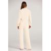 imagePRETTYGARDEN Womens Fall Clothes Two Piece Outfit Set Long Sleeve Lapel V Neck Tops Blouses Wide Leg Pants Ribbed Tracksuit