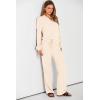 imagePRETTYGARDEN Womens Fall Clothes Two Piece Outfit Set Long Sleeve Lapel V Neck Tops Blouses Wide Leg Pants Ribbed Tracksuit