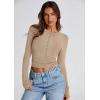 imagePRETTYGARDEN Womens Fall Henley Crop Tops Ribbed Long Sleeve V Neck Button Up Slim Fitted Basic Casual T Shirts Tee Blouse KhakiMedium
