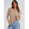 imagePRETTYGARDEN Womens Fall Henley Crop Tops Ribbed Long Sleeve V Neck Button Up Slim Fitted Basic Casual T Shirts Tee Blouse KhakiMedium