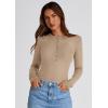 imagePRETTYGARDEN Womens Fall Henley Crop Tops Ribbed Long Sleeve V Neck Button Up Slim Fitted Basic Casual T Shirts Tee Blouse KhakiMedium