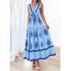 imagePRETTYGARDEN Womens Floral Maxi Dress 2026 Sleeveless Vneck Belt Ruffle Long Dresses Boho Summer Beach Vacation ClothesBlue
