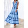 imagePRETTYGARDEN Womens Floral Maxi Dress 2026 Sleeveless Vneck Belt Ruffle Long Dresses Boho Summer Beach Vacation ClothesBlue