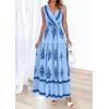imagePRETTYGARDEN Womens Floral Maxi Dress 2026 Sleeveless Vneck Belt Ruffle Long Dresses Boho Summer Beach Vacation ClothesBlue