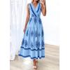 imagePRETTYGARDEN Womens Floral Maxi Dress 2026 Sleeveless Vneck Belt Ruffle Long Dresses Boho Summer Beach Vacation ClothesBlue