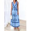 imagePRETTYGARDEN Womens Floral Maxi Dress 2026 Sleeveless Vneck Belt Ruffle Long Dresses Boho Summer Beach Vacation ClothesBlue