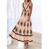 imagePRETTYGARDEN Womens Floral Maxi Dress 2026 Sleeveless Vneck Belt Ruffle Long Dresses Boho Summer Beach Vacation ClothesKhaki