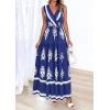 imagePRETTYGARDEN Womens Floral Maxi Dress 2026 Sleeveless Vneck Belt Ruffle Long Dresses Boho Summer Beach Vacation ClothesNavy Blue