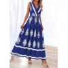 imagePRETTYGARDEN Womens Floral Maxi Dress 2026 Sleeveless Vneck Belt Ruffle Long Dresses Boho Summer Beach Vacation ClothesNavy Blue